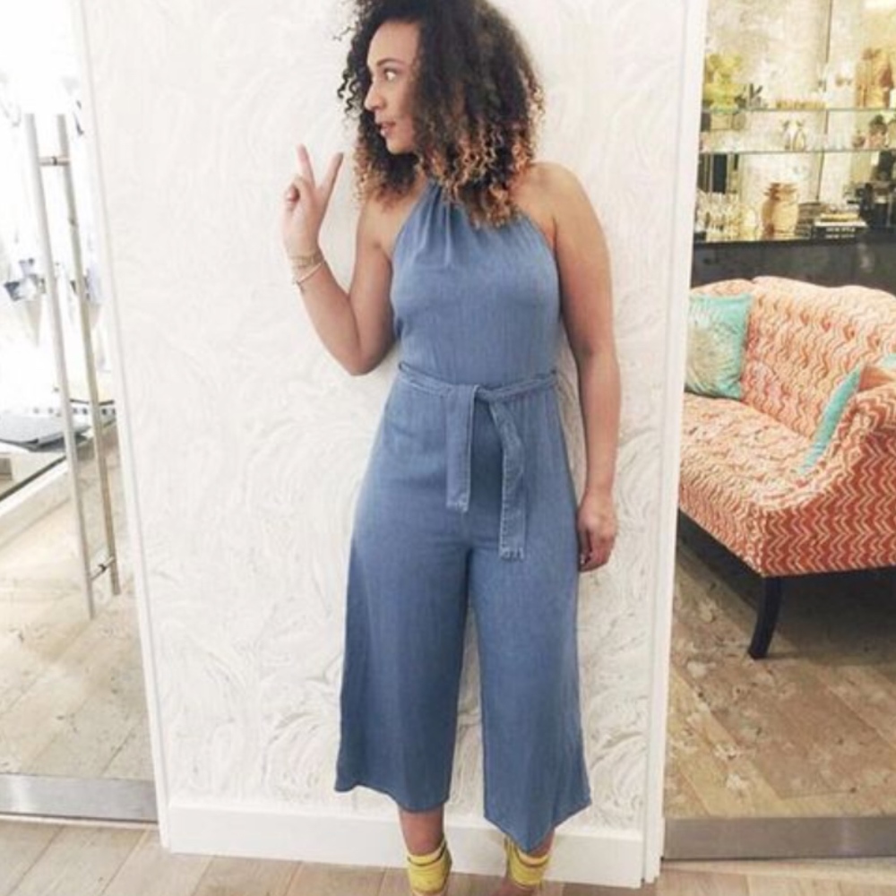 River Island Culotte Cropped Leg Jumpsuit | Blue